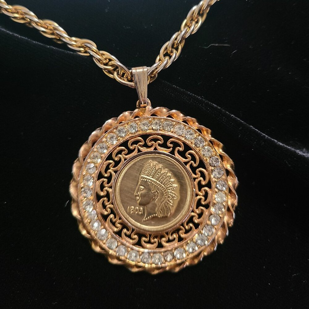 gold native american head necklace